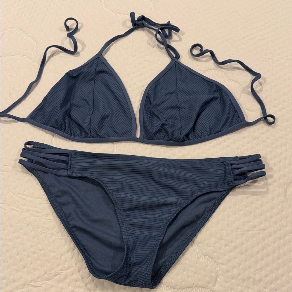 Mossimo Supply Co. Ribbed Dark Blue Triangle Tie Bikini